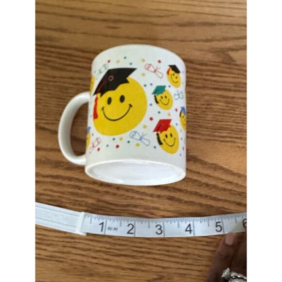 Graduation Smiley Face Mug White Ceramic With Colorful Caps & Diplomas - Picture 6 of 6